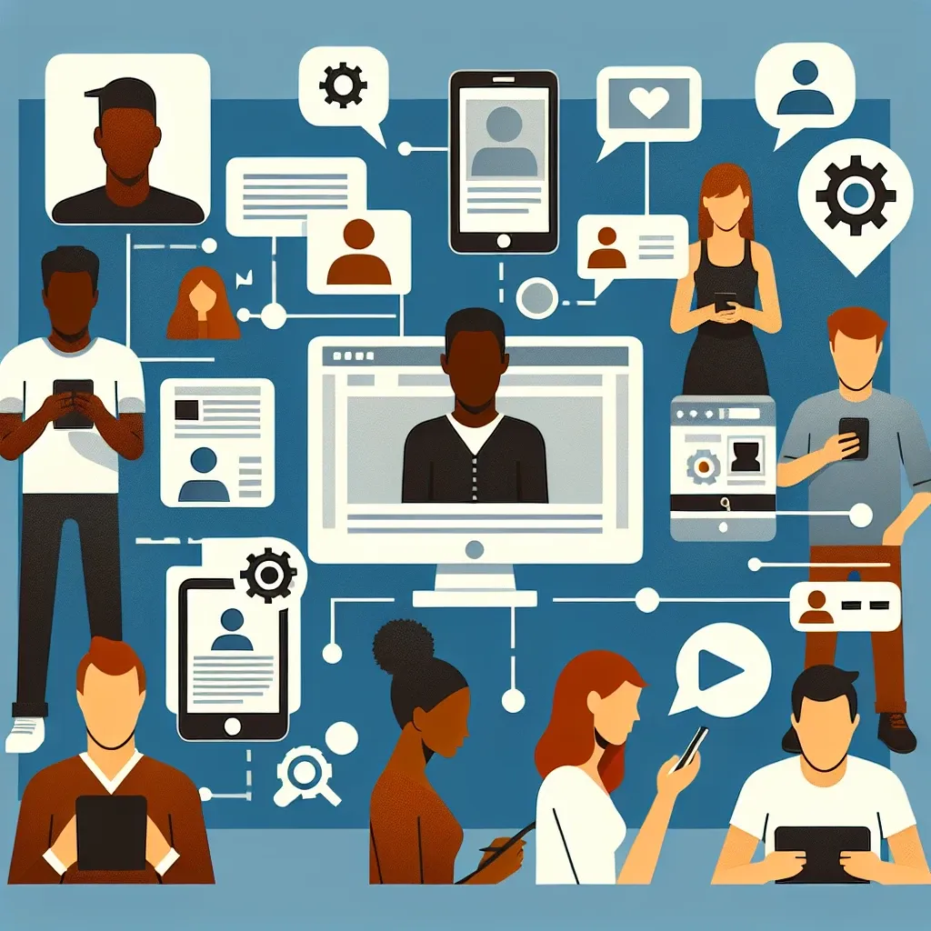 "Ilustrasi cara membagikan ulang konten buatan pengguna secara legal, menampilkan berbagai perangkat digital seperti smartphone dan laptop dengan ikon kunci dan tanda centang, menggambarkan proses berbagi konten dengan izin."